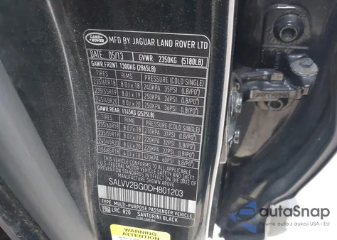 2013 Land Rover Range Rover Evoque Pure from USA, damaged, VIN SALVV2BG0DH801203